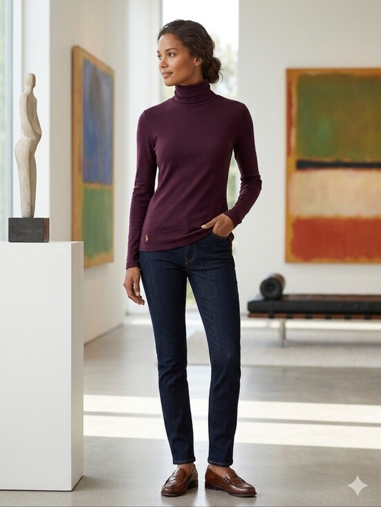 Polo Ralph Lauren Sweaters - Polo Ralph Lauren Plum Stretch Blend Ribbed Turtleneck Women's Size Large